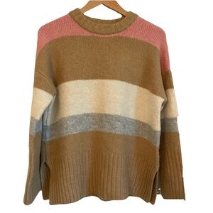 TOPSHOP Colorblock Soft Oversized Crewneck Sweater Tan Pink Women’s Size 4-6